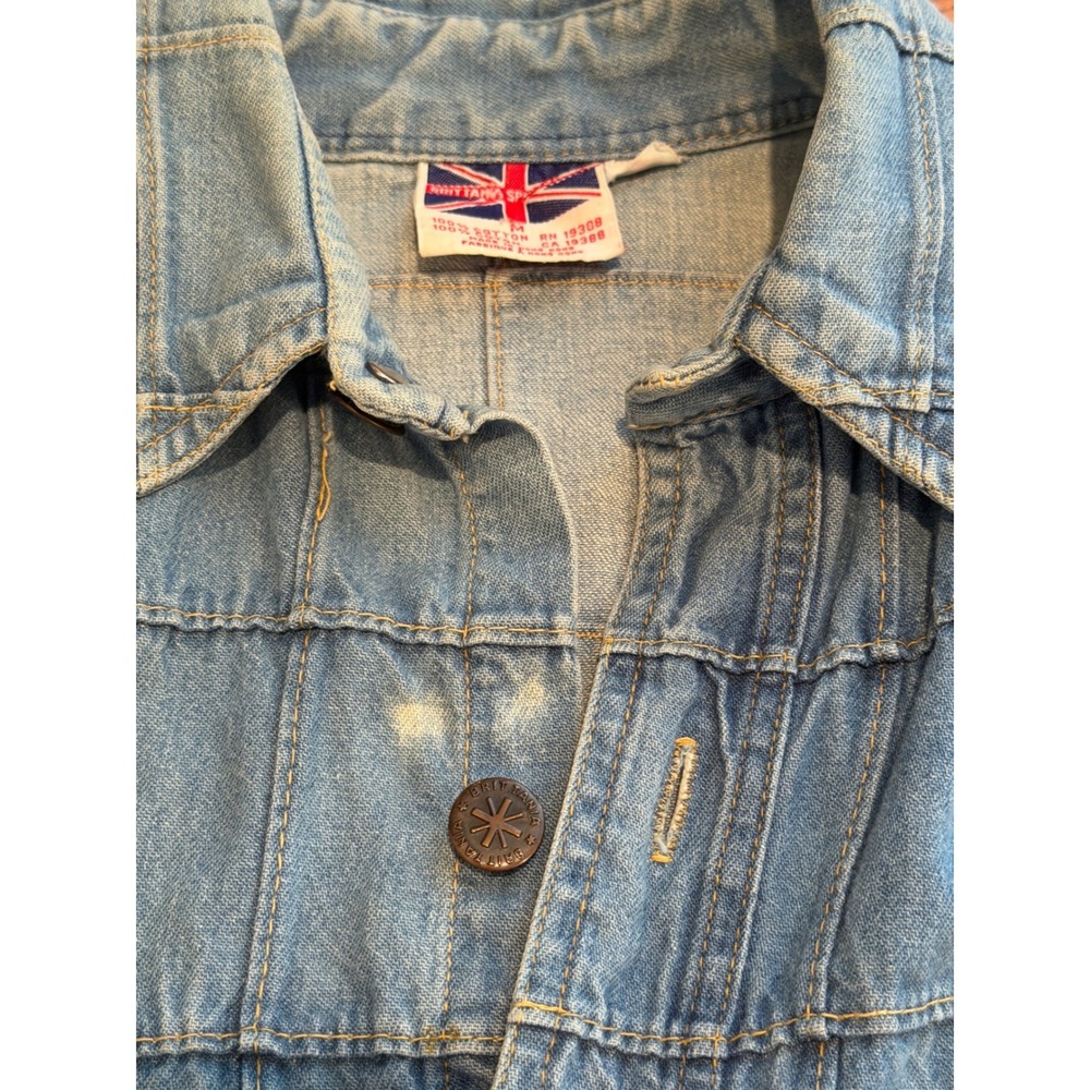 Vintage Brittania Sportswear Denim Jacket Light Wash Quilted Grid Pattern Mens M - Picture 7 of 7
